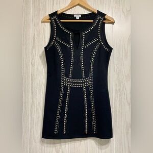 Cache Silver Studded Sleeveless Mini Dress Black Metal Size Medium EUC
